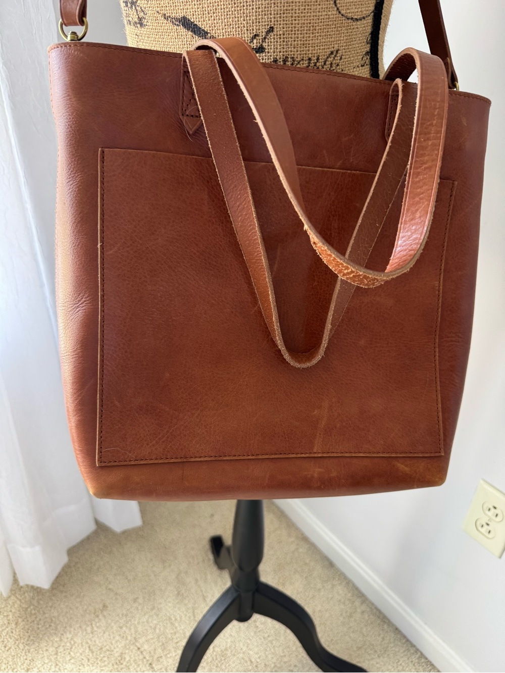 Madewell Chestnut Brown Leather Tote with Front Slip Pocket